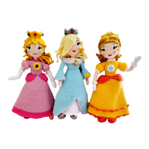 3 πριγκίπισσες Σούπερ Μάριο πλεκτές (25cm) - κορίτσι, λούτρινα, πριγκίπισσα, πριγκίπισσες, πλεχτή κούκλα