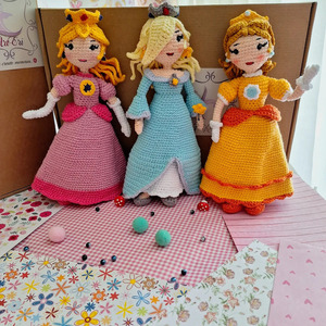 3 πριγκίπισσες Σούπερ Μάριο πλεκτές (25cm) - κορίτσι, λούτρινα, πριγκίπισσα, πριγκίπισσες, πλεχτή κούκλα - 5