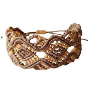 Καφέ μπεζ Vintage 2 χρωμο Βραχιόλι inkas macrame 15cm+10cm ανοιγοκλεινομενο 2,4cm πλάτος fifirixtra - vintage, μακραμέ, κορδόνια, χεριού, αυξομειούμενα