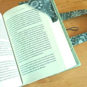 Θήκη βιβλίου Πράσινο λαχούρι με σετ σελιδοδείκτη - ύφασμα, βαμβάκι, σελιδοδείκτες, θήκες βιβλίων - 3