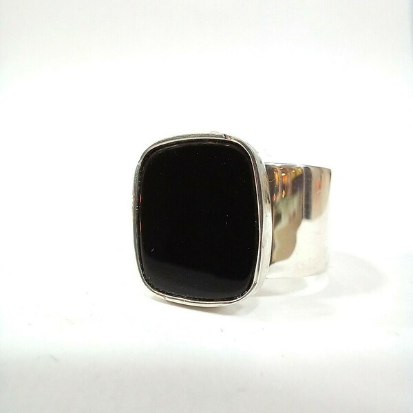 Ασημένιο δαχτυλίδι με μαύρη πέτρα - ημιπολύτιμες πέτρες, ασήμι 925, αυξομειούμενα
