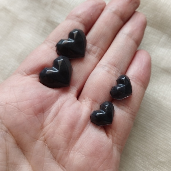 Σκουλαρίκια καρδιές από υγρό γυαλί μαύρες σετ 2τμχ - γυαλί, καρδιά, καρφωτά, μικρά - 3