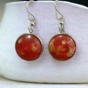 Σκουλαρίκια με plexi glass, κρεμαστά Orange gold plexi glass earrings - plexi glass, κρεμαστά, γάντζος - 2