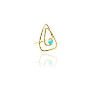 Δαχτυλίδι από ορείχαλκο σφυρήλατο Τρίγωνο ακανόνιστο με χαολίτη - ημιπολύτιμες πέτρες, επιχρυσωμένα, χάντρες, σταθερά