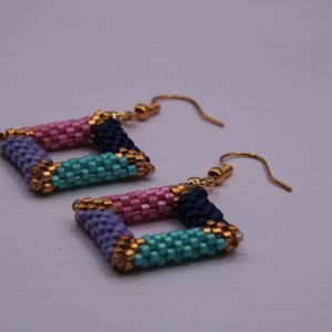 Κρεμαστά σκουλαρίκια από πολύχρωμες χάντρες με τετράγωνο σχέδιο - χάντρες, μικρά, ατσάλι, boho, φθηνά - 3