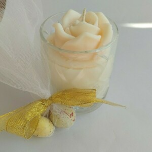 Μπομπονιέρα κερί σόγιας σε ποτήρι με εφέ κρυστάλλου και wax melt τριαντάφυλλο - χειροποίητα, κερί σόγιας, βάπτισης, γάμος και βάπτιση