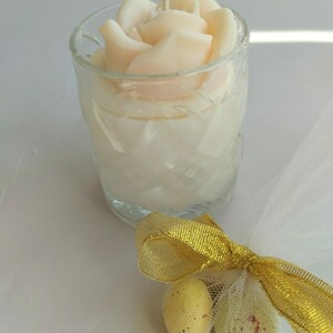 Μπομπονιέρα κερί σόγιας σε ποτήρι με εφέ κρυστάλλου και wax melt τριαντάφυλλο - χειροποίητα, κερί σόγιας, βάπτισης, γάμος και βάπτιση - 2