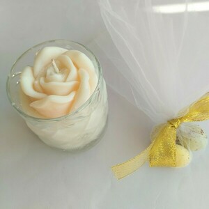 Kερί σόγιας σε ποτήρι με εφέ κρυστάλλου και wax melt τριαντάφυλλο - χειροποίητα, αρωματικά κεριά, κερί σόγιας - 4