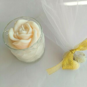 Μπομπονιέρα κερί σόγιας σε ποτήρι με εφέ κρυστάλλου και wax melt τριαντάφυλλο - χειροποίητα, κερί σόγιας, βάπτισης, γάμος και βάπτιση - 3
