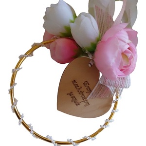 Στεφανακι μεταλλικό για την γιορτη της μητερας με λευκά κ ροζ λουλουδια - στεφάνια