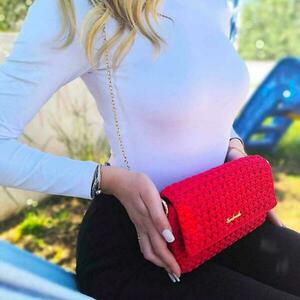 Red purse/Μικρό τσαντάκι σε κόκκινο φωτεινό χρώμα - νήμα, ώμου, all day, πλεκτές τσάντες, μικρές - 4