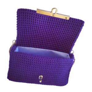 Purple purse/Μικρό τσαντάκι σε μωβ φωτεινό χρώμα - νήμα, ώμου, all day, πλεκτές τσάντες, μικρές - 2
