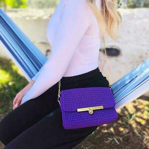 Purple purse/Μικρό τσαντάκι σε μωβ φωτεινό χρώμα - νήμα, ώμου, all day, πλεκτές τσάντες, μικρές - 5