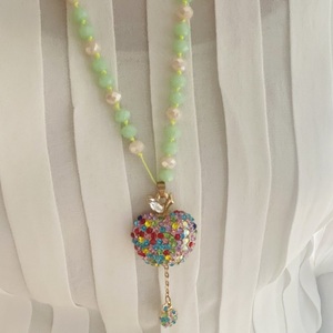 Apple multi-color crystals necklace - χάντρες, μακριά, candy - 2