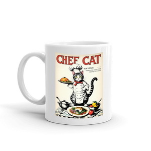 Κουπα λευκή κεραμική γάτα chef 280ml - πορσελάνη, κούπες & φλυτζάνια