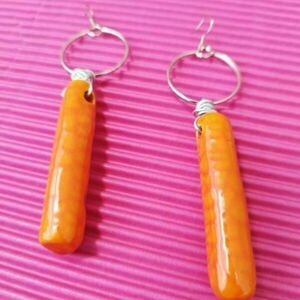 ♦ THE "MARI" EARRINGS, ΣΚΟΥΛΑΡΙΚΙΑ ΜΕ ΠΟΡΤΟΚΑΛΙ ΚΕΡΑΜΙΚΗ ΧΑΝΤΡΑ - μοντέρνο, πηλός, κεραμεικό, boho, γάντζος - 2