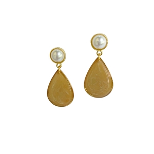 "Vintage earrings" χειροποίητα καρφωτά σκουλαρίκια από υγρό γυαλί - επιχρυσωμένα, ρητίνη, δάκρυ, ατσάλι, πέρλες - 2