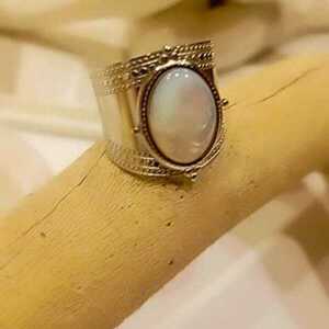 Δαχτυλίδι Ατσάλινο με Πέτρα Φιλντισι "White Stone"" - ημιπολύτιμες πέτρες, επάργυρα, boho, αυξομειούμενα - 3