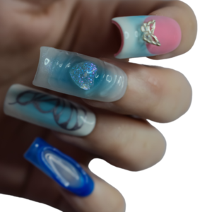 Fairy press on nails L μήκος , reusable gelly tips με έξτρα gel για επαναχρησιμοποίησή σε μπλε χρώμα (10τμχ.)