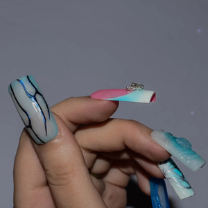 Fairy press on nails L μήκος , reusable gelly tips με έξτρα gel για επαναχρησιμοποίησή σε μπλε χρώμα (10τμχ.) - 2