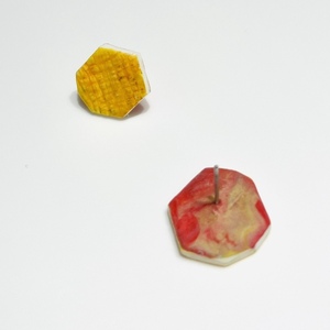 Fyki Polygonal Yellow Earrings Χειροποίητα Πολυγωνικά Καρφωτά Σκουλαρίκια Πολυμερικού Πηλού σε κίτρινο χρώμα - πηλός, μικρά, ατσάλι - 4