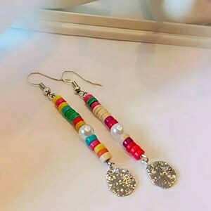 Ατσάλινα Σκουλαρίκια Χαολίτη "Multicolor Beads" - ημιπολύτιμες πέτρες, ορείχαλκος, επάργυρα, ατσάλι, πέρλες