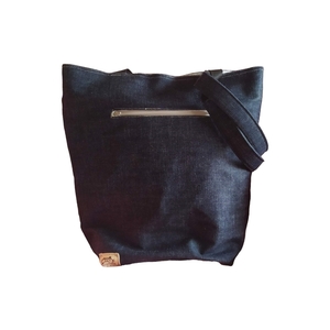 Χειροποίητη υφασμάτινη τσάντα tote ώμου μαύρη από τζιν - ύφασμα, ώμου, μεγάλες, all day, tote - 2