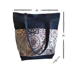 Χειροποίητη υφασμάτινη τσάντα tote ώμου από τζιν μαύρη - ύφασμα, ώμου, μεγάλες, all day, tote - 5