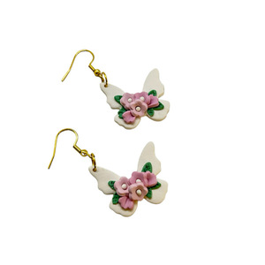 Σκουλαρίκια ατσάλινοι γάντζοι με πεταλούδες από πηλό - πηλός, λουλούδι, μικρά, ατσάλι - 2