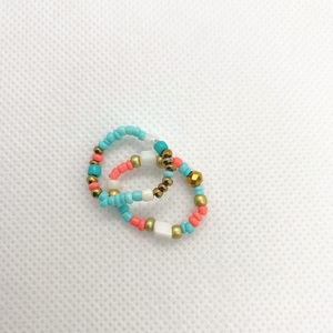 Beaded Rings| Elastic | Mint - Coral Pink | 1 Small + 1 Medium Size - γυαλί, χάντρες, boho, αυξομειούμενα - 2