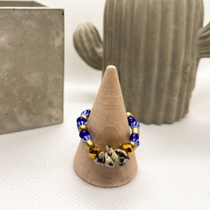 Beaded Rings| Elastic | Blue White Gold | Large Size - πηλός, χάντρες, boho