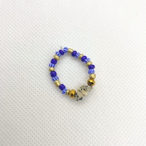 Beaded Rings| Elastic | Blue White Gold | Large Size - πηλός, χάντρες, boho - 2
