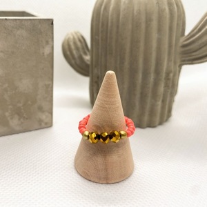 Beaded Rings| Elastic | Coral Pink Gold | Medium Size - πηλός, χάντρες, boho