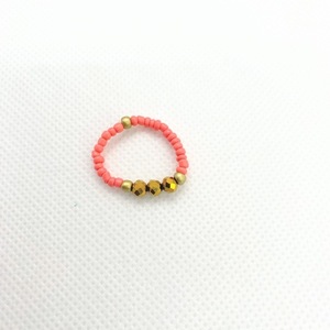Beaded Rings| Elastic | Coral Pink Gold | Medium Size - πηλός, χάντρες, boho - 2