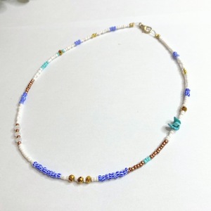 Choker style|Greek Collection|Beaded Necklace| Blue, White, Gold | - ημιπολύτιμες πέτρες, χάντρες, layering, boho, σταθερά - 2