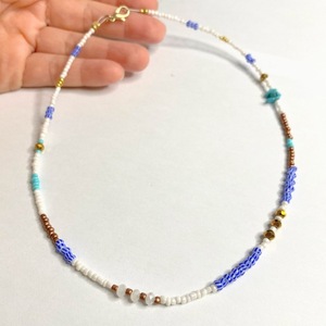 Choker style|Greek Collection|Beaded Necklace| Blue, White, Gold | - ημιπολύτιμες πέτρες, χάντρες, layering, boho, σταθερά - 3