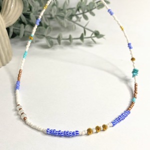 Choker style|Greek Collection|Beaded Necklace| Blue, White, Gold | - ημιπολύτιμες πέτρες, χάντρες, layering, boho, σταθερά