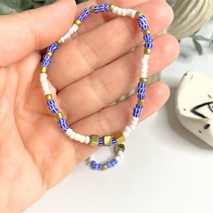 Cyclades |Blue, White|Elastic Beaded Bracelet and Rind with Heamtite Stones| Medium Size - ημιπολύτιμες πέτρες, χάντρες, layering, χεριού - 4