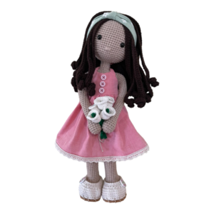 Πλεκτή ανοιξιάτικη κούκλα με μπουκέτο λουλουδιών - κορίτσι, λούτρινα, amigurumi, πλεχτή κούκλα - 2
