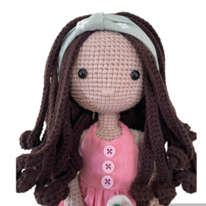 Πλεκτή ανοιξιάτικη κούκλα με μπουκέτο λουλουδιών - κορίτσι, λούτρινα, amigurumi, πλεχτή κούκλα - 4