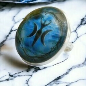 Αυξομειούμενο δαχτυλίδι με γυαλί Adjustable cabochon ring Hecate Triple Goddess - γυαλί, φεγγάρι, boho, αυξομειούμενα - 2
