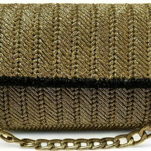 Χειροποίητο τσαντάκι Gold - νήμα, clutch, πλεκτές τσάντες, βραδινές, μικρές - 3