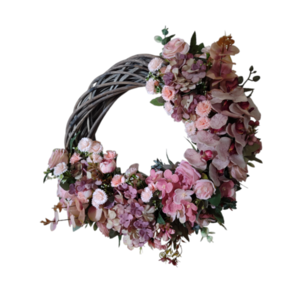 Χειροποίητο στεφάνι 40 εκ σε βάση μπαμπού γκρι με τεχνητά λουλούδια "Spring 24" VΙΙ - στεφάνια, δώρα γάμου, δώρα για γυναίκες