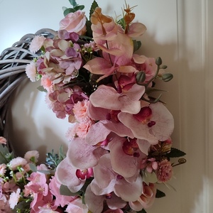 Χειροποίητο στεφάνι 40 εκ σε βάση μπαμπού γκρι με τεχνητά λουλούδια "Spring 24" VΙΙ - στεφάνια, δώρα γάμου, δώρα για γυναίκες - 4