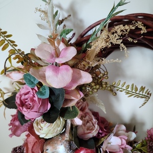 Χειροποίητο στεφάνι 40 εκ σε βάση μπαμπού καφέ με τεχνητά λουλούδια "Spring 24" VΙΙΙ - στεφάνια, δώρα γάμου, δώρα γενεθλίων, δώρα για γυναίκες - 5