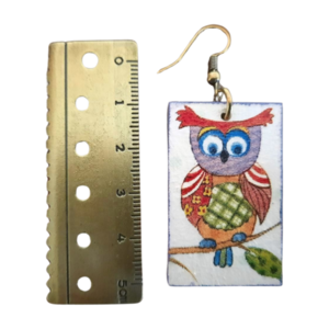 Ξύλινα Σκουλαρίκια "Owl" - ξύλο, μακριά, μεγάλα, γάντζος - 4