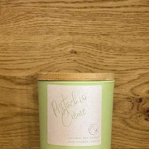 Pistachio Crème….Δοχείο με αρωματικό φυτικό κερί σόγιας και ξύλινο καπάκι. (200 gr) - αρωματικά κεριά, vegan friendly, soy candle - 2
