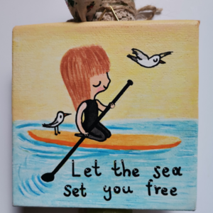 Χειροποίητη αρωματική λαμπάδα με καμβά ζωγραφισμένο στο χέρι Let the sea set you free - κορίτσι, λαμπάδες, για παιδιά, για ενήλικες, για εφήβους - 2