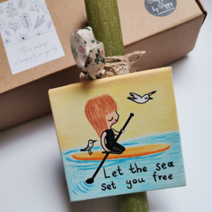 Χειροποίητη αρωματική λαμπάδα με καμβά ζωγραφισμένο στο χέρι Let the sea set you free - κορίτσι, λαμπάδες, για παιδιά, για ενήλικες, για εφήβους - 3