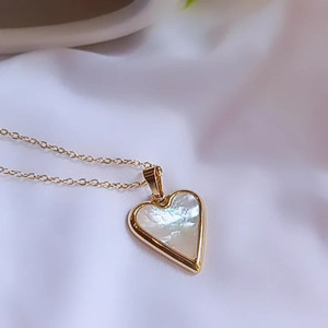 Κολιέ Επίχρυσο Ατσάλινο Φιλντισι "White Heart" - ημιπολύτιμες πέτρες, επιχρυσωμένα, καρδιά, κοντά, ατσάλι